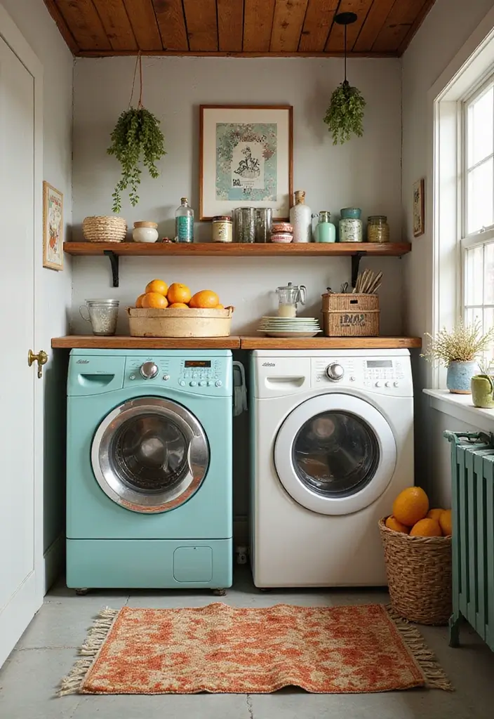42+ Laundry Room Wallpaper Ideas to Add Personality - 12. Vintage Motifs with a Twist
