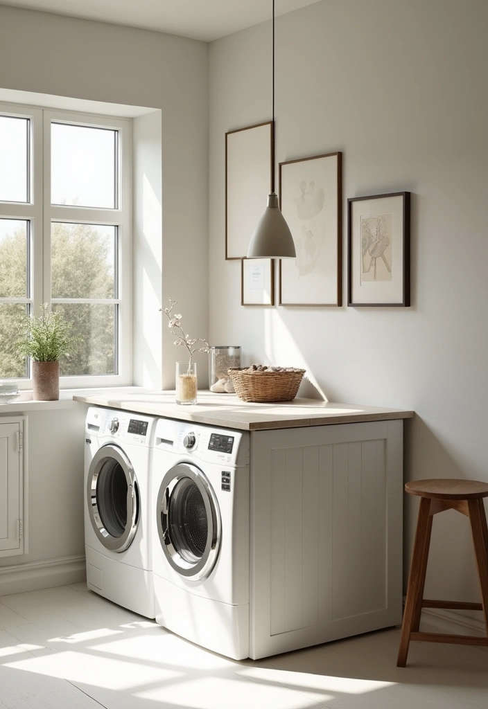 42+ Laundry Room Wallpaper Ideas to Add Personality - 13. Minimalist Vintage Prints