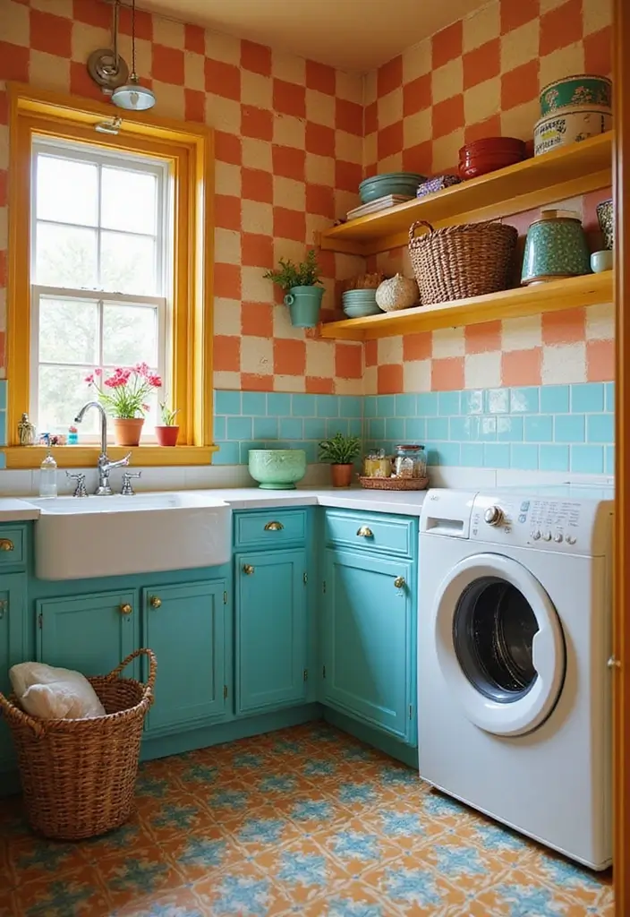 42+ Laundry Room Wallpaper Ideas to Add Personality - 15. Vintage Checkerboard