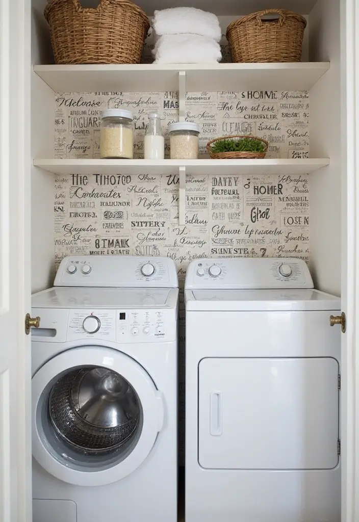 42+ Laundry Room Wallpaper Ideas to Add Personality - 16. Vintage Lettering