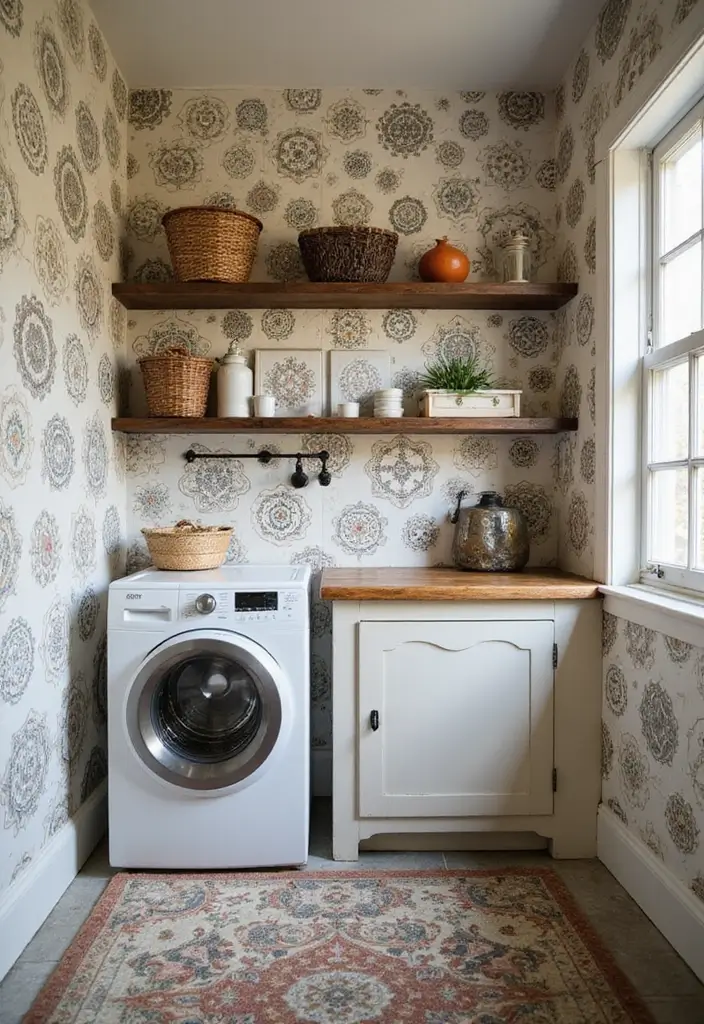 42+ Laundry Room Wallpaper Ideas to Add Personality - 19. Vintage Kitchen Tiles