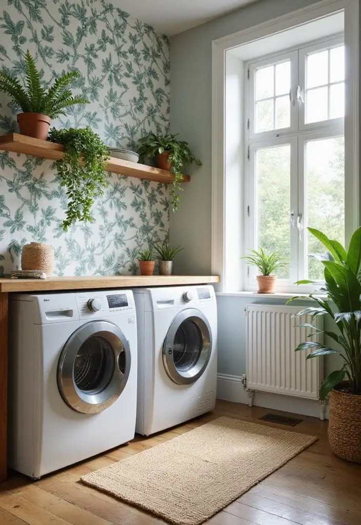 42+ Laundry Room Wallpaper Ideas to Add Personality - 20. Nature-Inspired Patterns