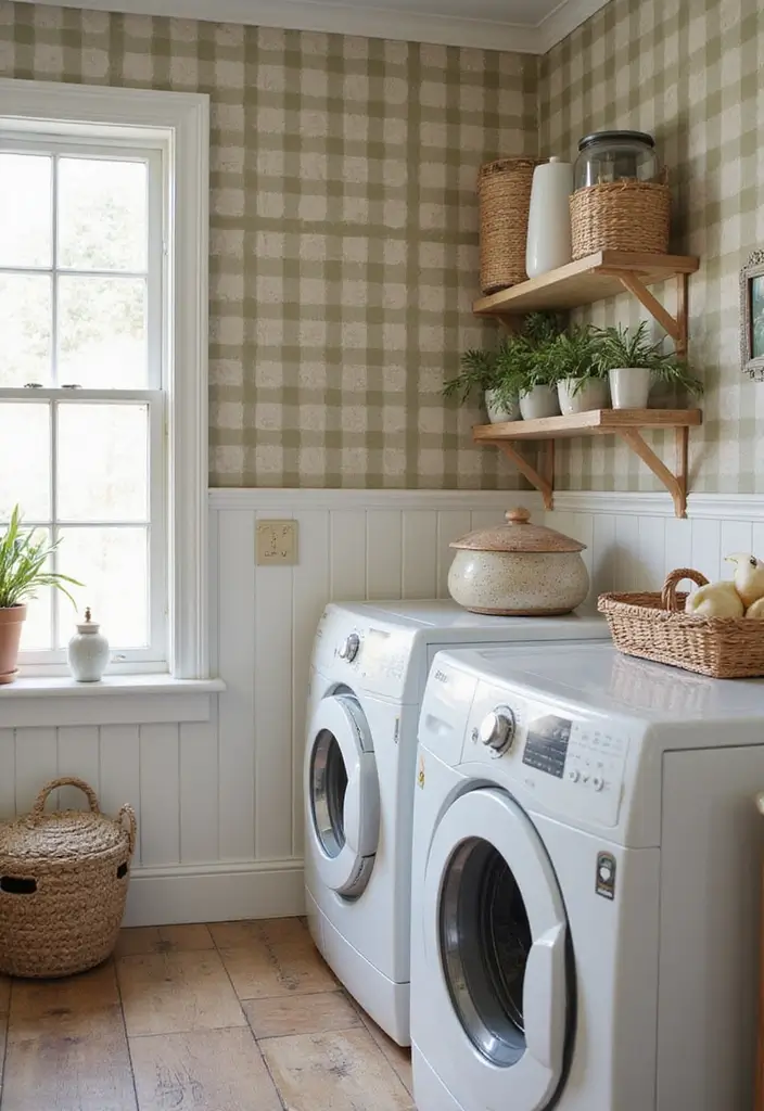42+ Laundry Room Wallpaper Ideas to Add Personality - 22. Classic Vintage Checks