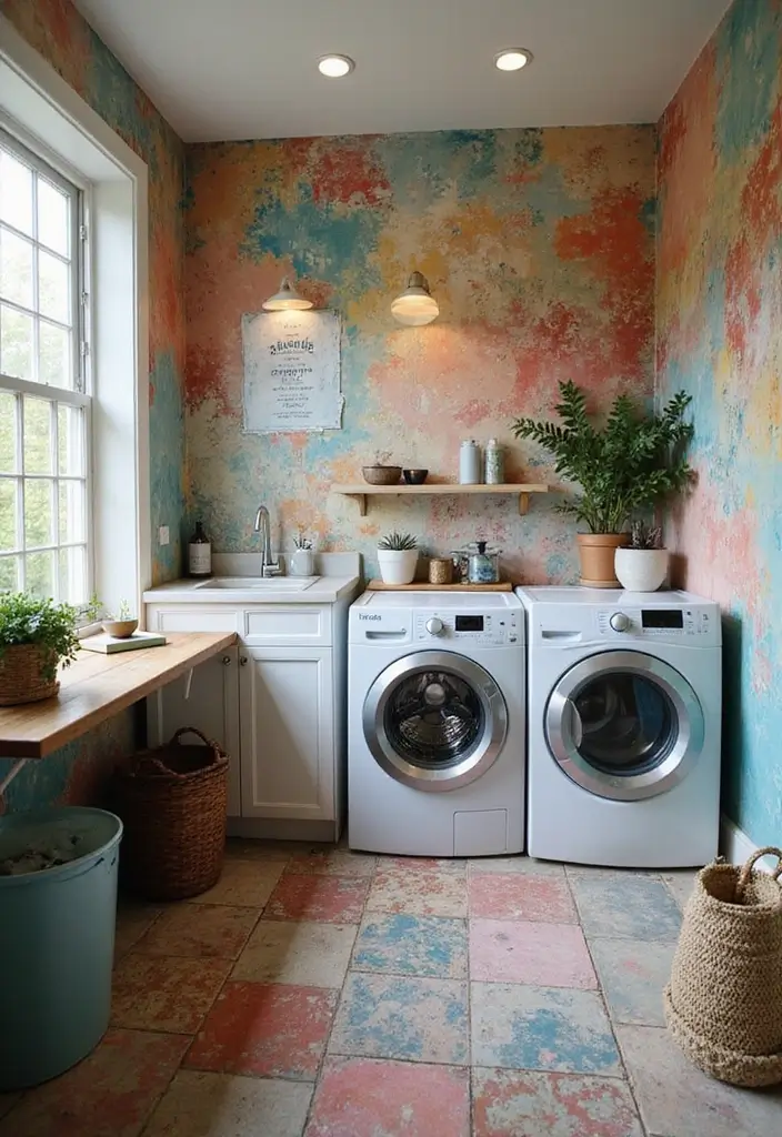 42+ Laundry Room Wallpaper Ideas to Add Personality - 23. Artistic Painters' Textures