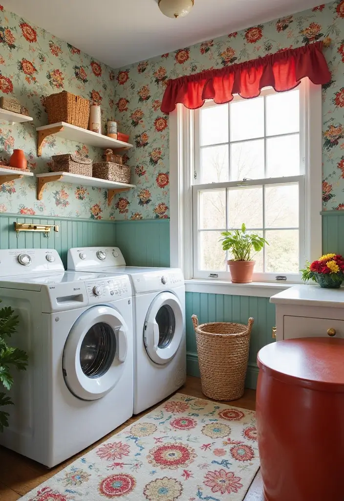 42+ Laundry Room Wallpaper Ideas to Add Personality - 25. Vintage Circus Motifs