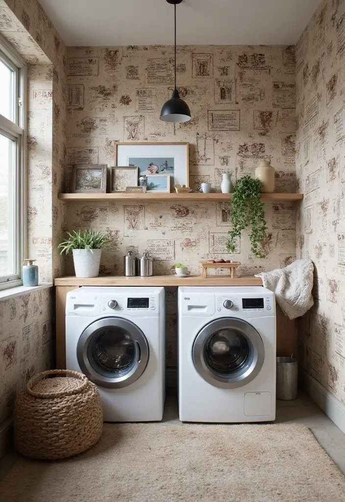 42+ Laundry Room Wallpaper Ideas to Add Personality - 27. Vintage Graphic Patterns