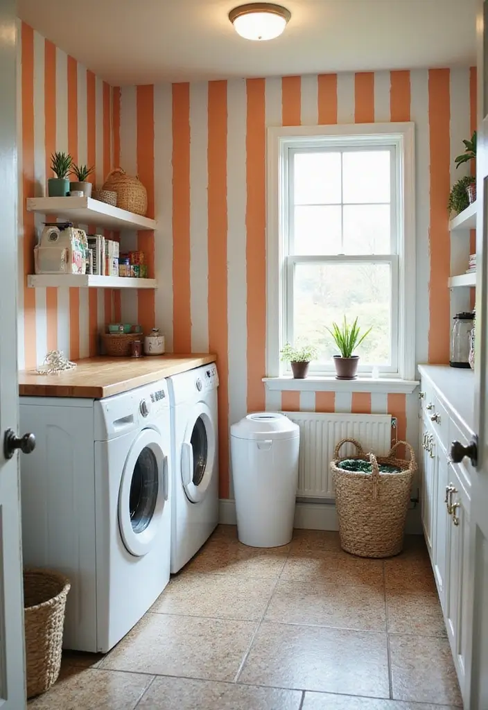 42+ Laundry Room Wallpaper Ideas to Add Personality - 3. Vintage Stripes