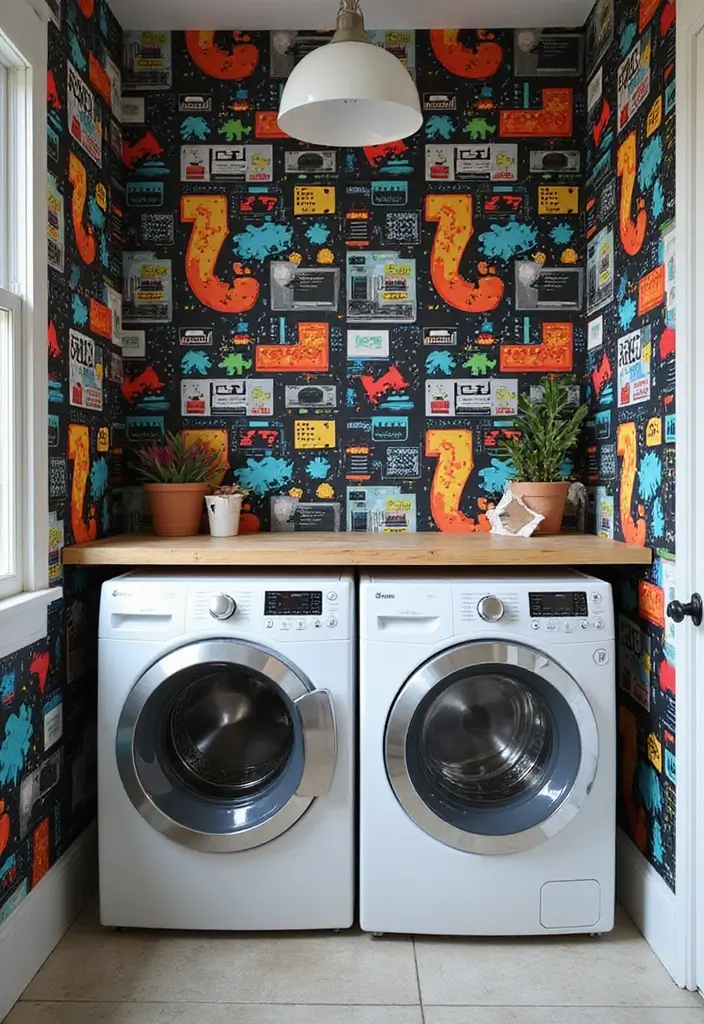 42+ Laundry Room Wallpaper Ideas to Add Personality - 30. Retro Video Game Patterns