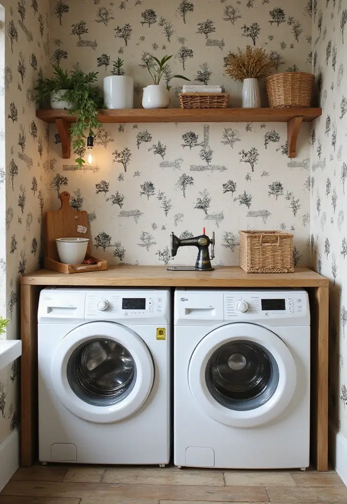 42+ Laundry Room Wallpaper Ideas to Add Personality - 32. Vintage Sewing Patterns