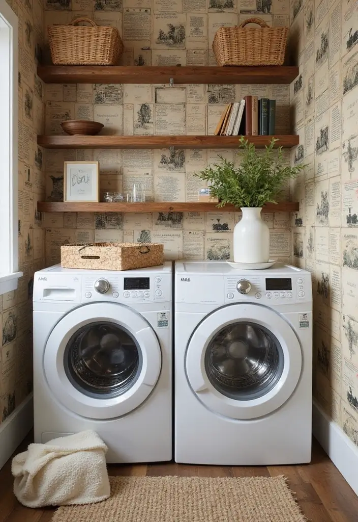42+ Laundry Room Wallpaper Ideas to Add Personality - 33. Vintage Book Covers