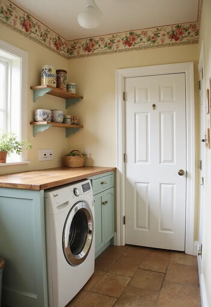 42+ Laundry Room Wallpaper Ideas to Add Personality - 34. Vintage Floral Borders