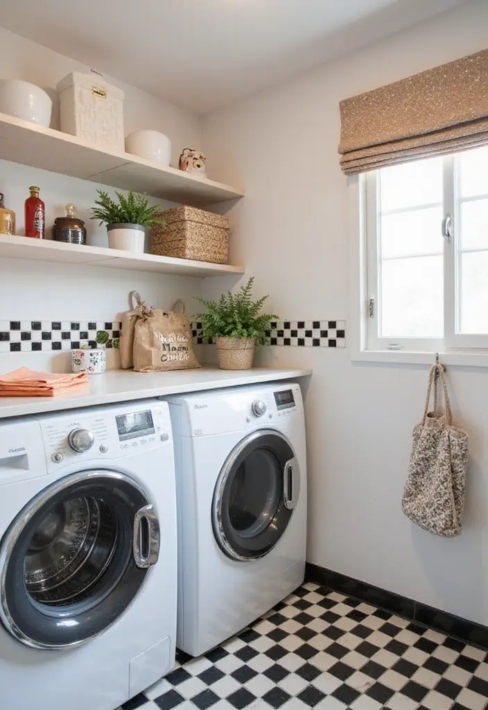 42+ Laundry Room Wallpaper Ideas to Add Personality - 35. Classic Checkerboard Borders