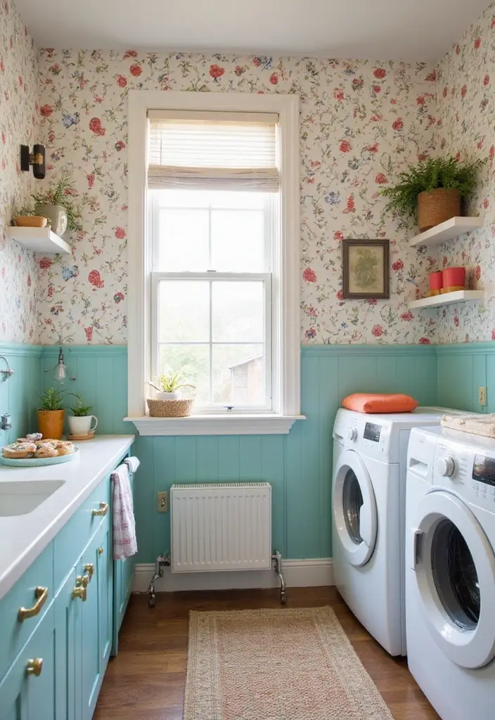 42+ Laundry Room Wallpaper Ideas to Add Personality - 36. Vintage Whimsical Patterns