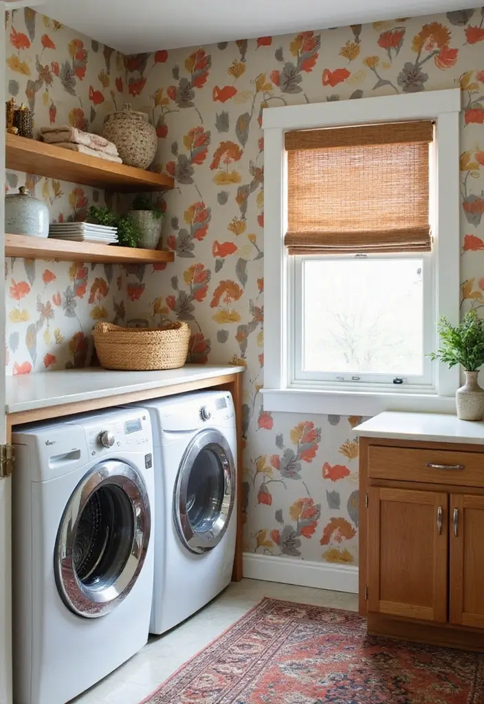 42+ Laundry Room Wallpaper Ideas to Add Personality - 38. Mid-Century Modern Motifs