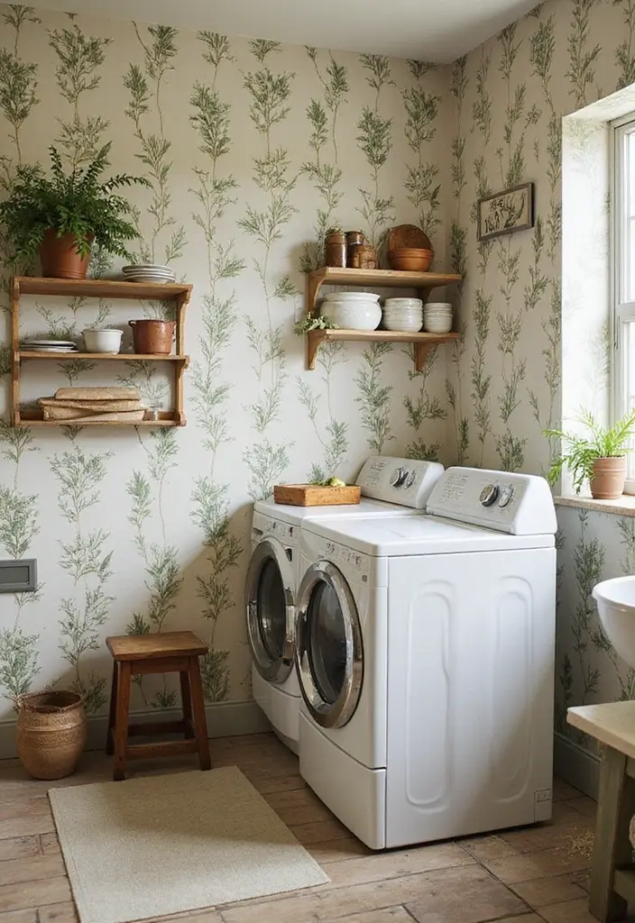 42+ Laundry Room Wallpaper Ideas to Add Personality - 39. Vintage Kitchen Herbs