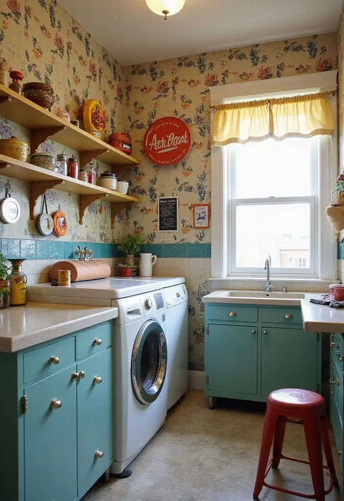 42+ Laundry Room Wallpaper Ideas to Add Personality - 40. Vintage Diner Theme