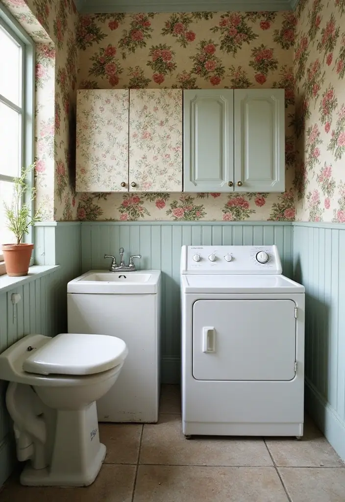 42+ Laundry Room Wallpaper Ideas to Add Personality - 6. Vintage Wallpaper Mismatched Styles