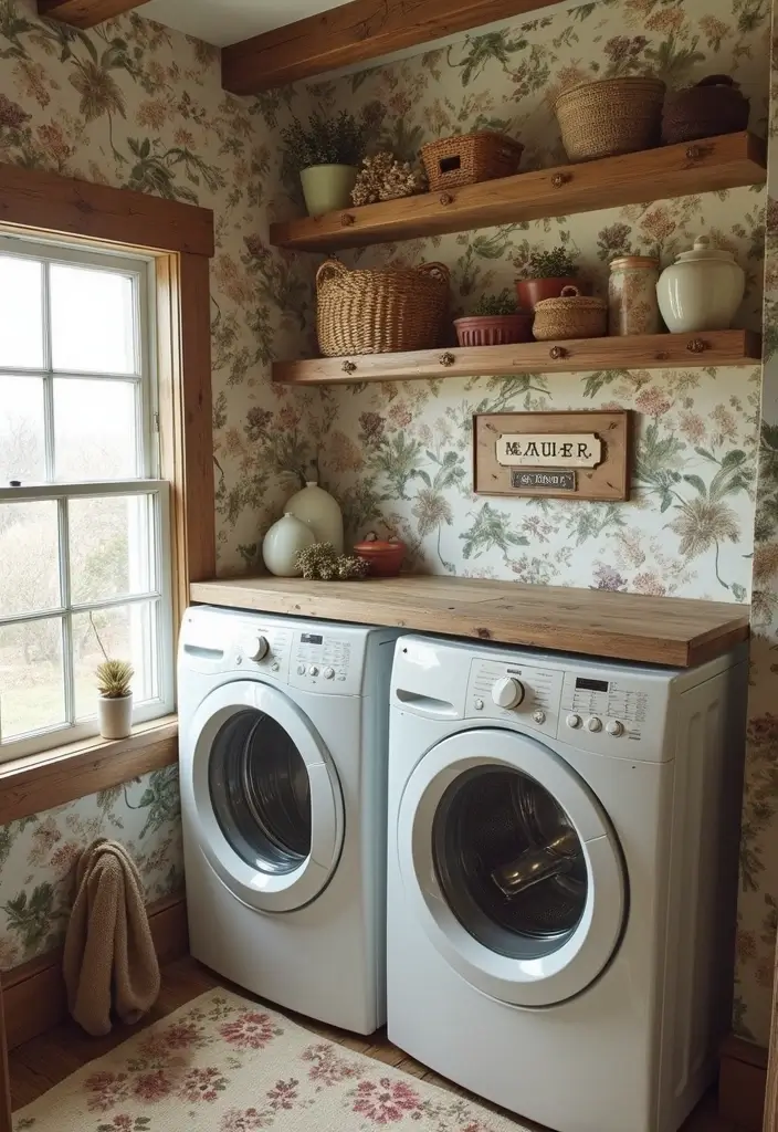42+ Laundry Room Wallpaper Ideas to Add Personality - 9. Country Farmhouse Charm