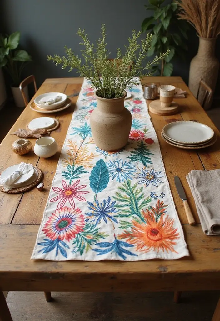 43+ Dining Room Table Decor Ideas for Every Occasion - 20. Artistic Table Runners