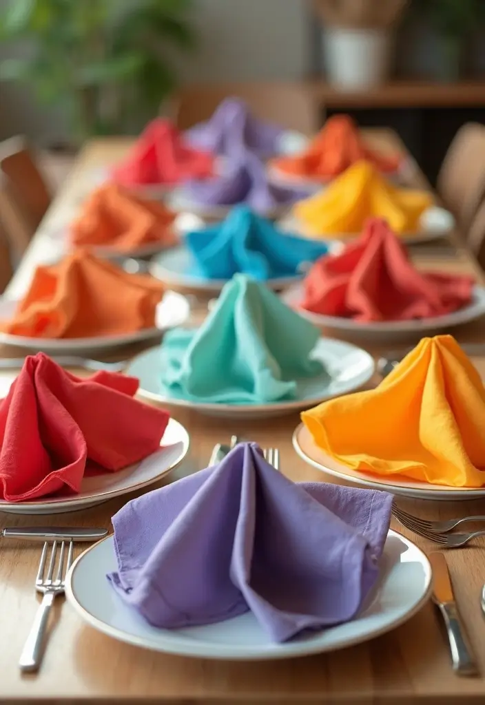 43+ Dining Room Table Decor Ideas for Every Occasion - 23. Vibrant Fabric Napkin Folds