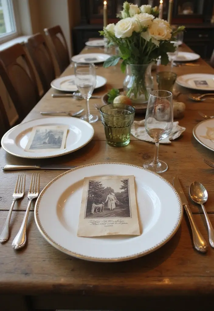 43+ Dining Room Table Decor Ideas for Every Occasion - 30. Vintage Postcard Place Settings