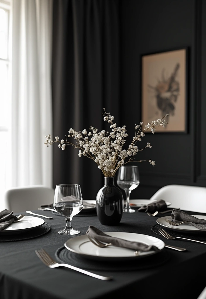43+ Dining Room Table Decor Ideas for Every Occasion - 36. Timeless Black and White