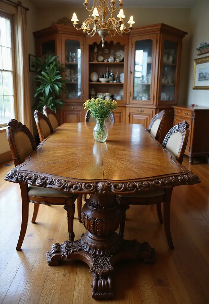 44+ Dining Room Table Ideas to Suit Any Style - 25. Decorative Solid Wood Table