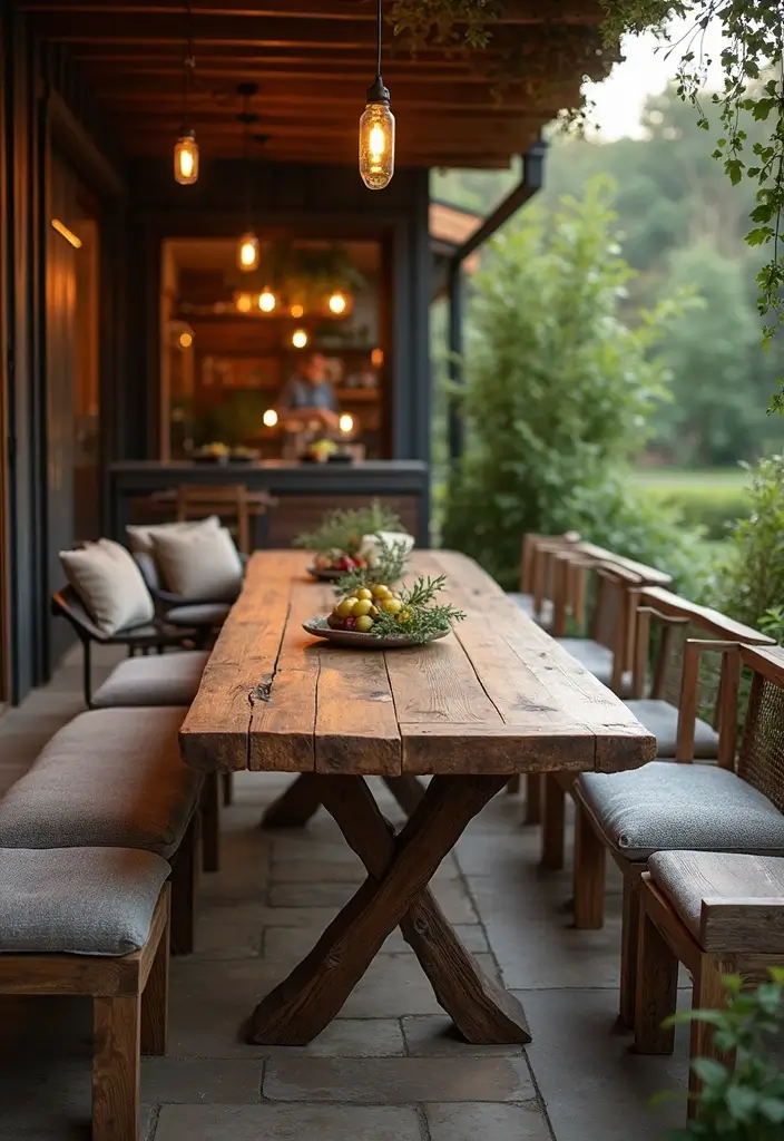 44+ Dining Room Table Ideas to Suit Any Style - 29. Outdoor Rustic Table