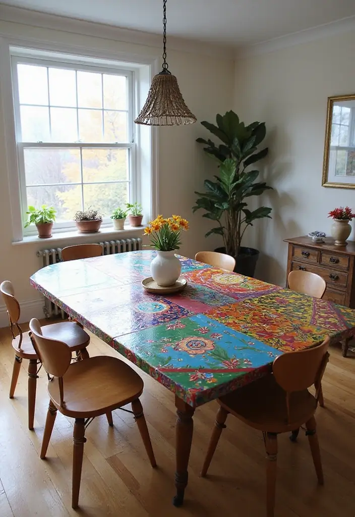 44+ Dining Room Table Ideas to Suit Any Style - 33. Artistic Hand-Painted Table