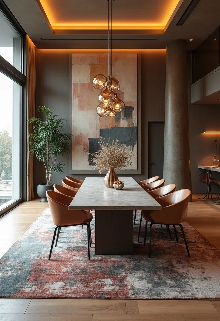 47+ Dining Room Rug Ideas to Complete Your Look - 13. Artistic Abstract Rugs