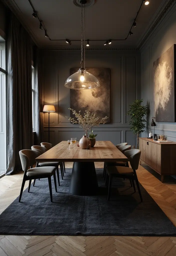 47+ Dining Room Rug Ideas to Complete Your Look - 21. Contrast with Darker Rugs