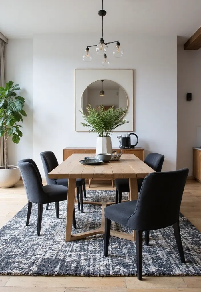 47+ Dining Room Rug Ideas to Complete Your Look - 23. Daring Monochrome Styles