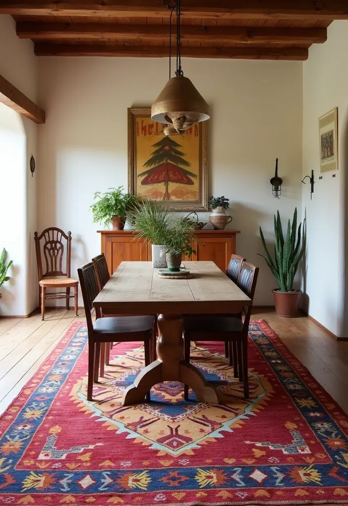 47+ Dining Room Rug Ideas to Complete Your Look - 26. Colorful Southwest Designs