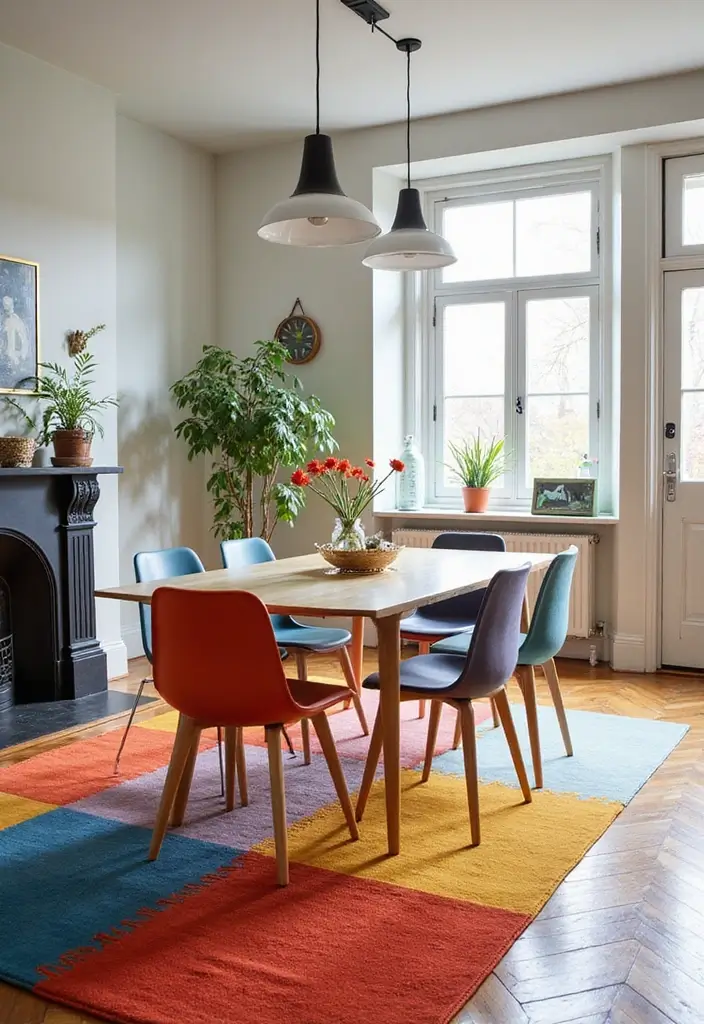 47+ Dining Room Rug Ideas to Complete Your Look - 33. Color-Blocking Rugs