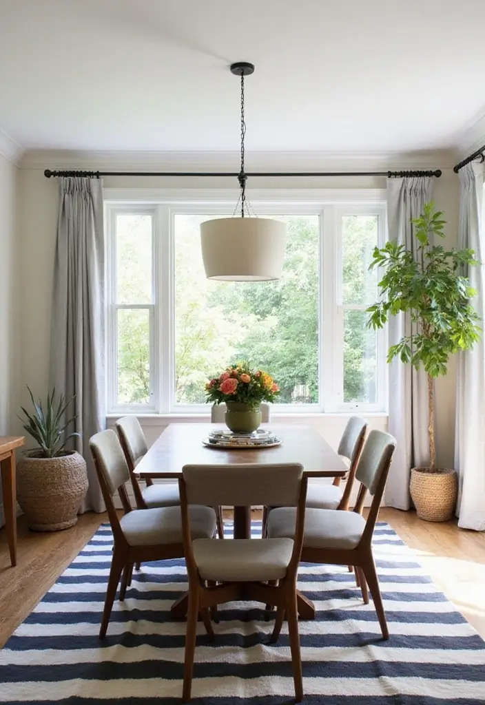 47+ Dining Room Rug Ideas to Complete Your Look - 34. Striped Patterns for Visual Length