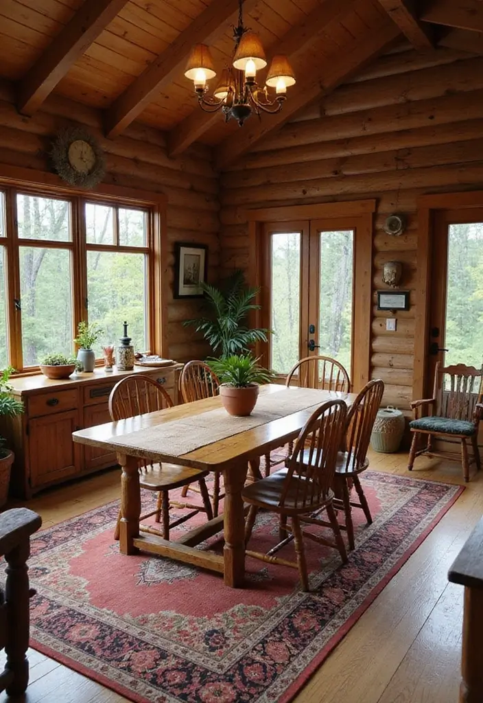 47+ Dining Room Rug Ideas to Complete Your Look - 41. Cozy Cabin Styles