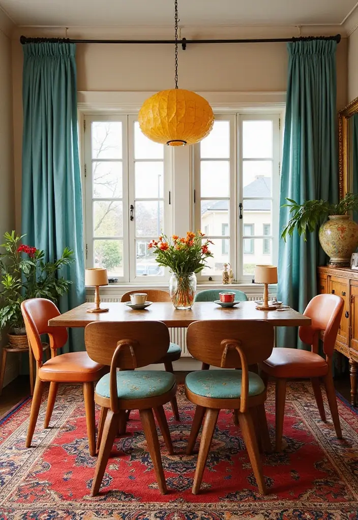 47+ Dining Room Rug Ideas to Complete Your Look - 43. Retro 70s Inspired Rugs