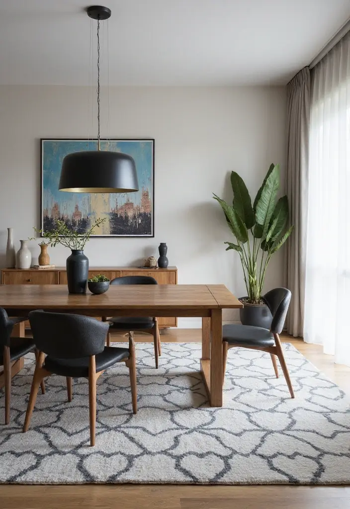 47+ Dining Room Rug Ideas to Complete Your Look - 9. Geometric Patterns for a Modern Twist