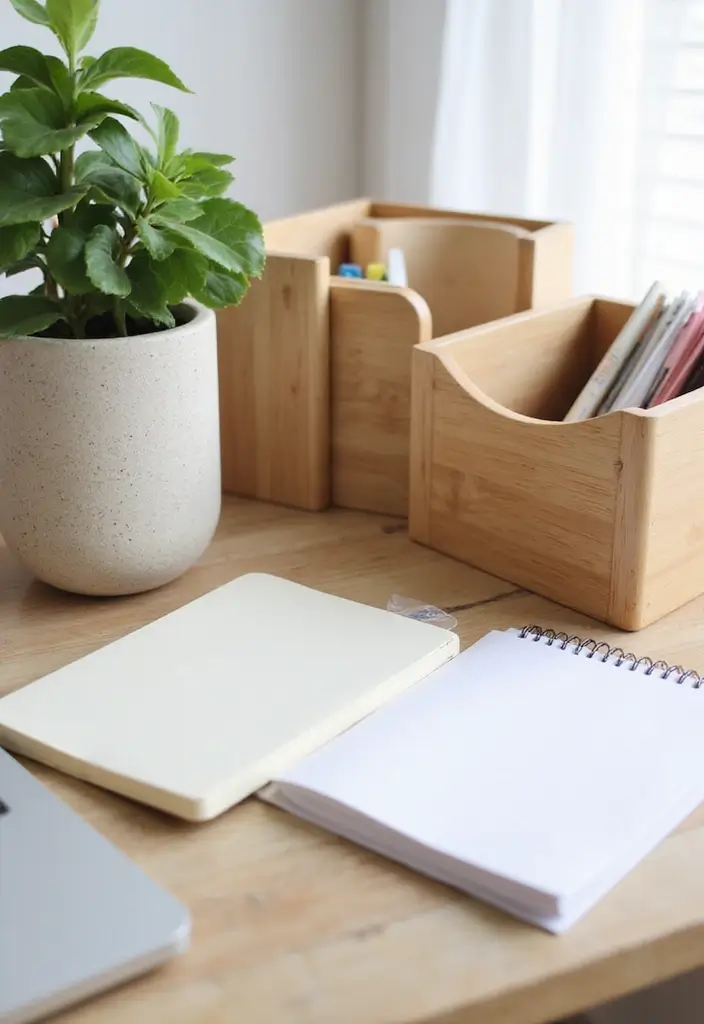 49+ Escritorio Home Office Ideas for Productive Workspaces - 14. Eco-Friendly Desk Accessories