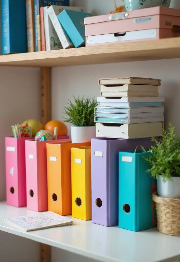 49+ Escritorio Home Office Ideas for Productive Workspaces - 17. Colorful File Systems