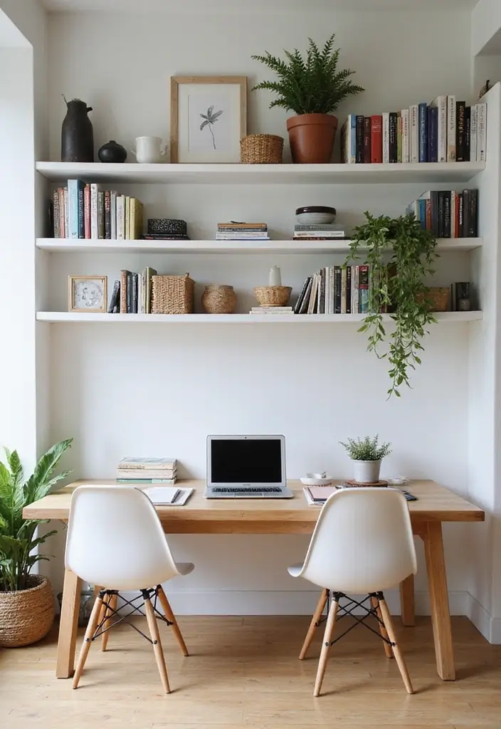 49+ Escritorio Home Office Ideas for Productive Workspaces - 20. Open Shelving