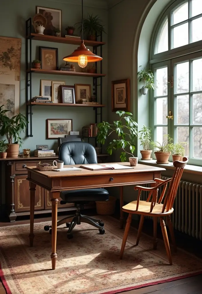 49+ Escritorio Home Office Ideas for Productive Workspaces - 23. Vintage Finds