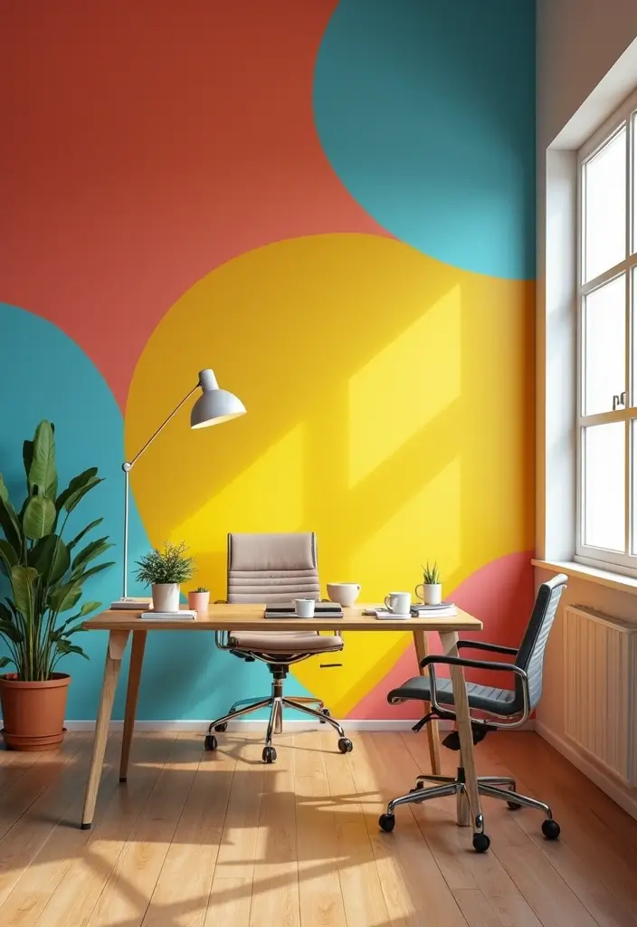 49+ Escritorio Home Office Ideas for Productive Workspaces - 28. Colorful Wall Paints