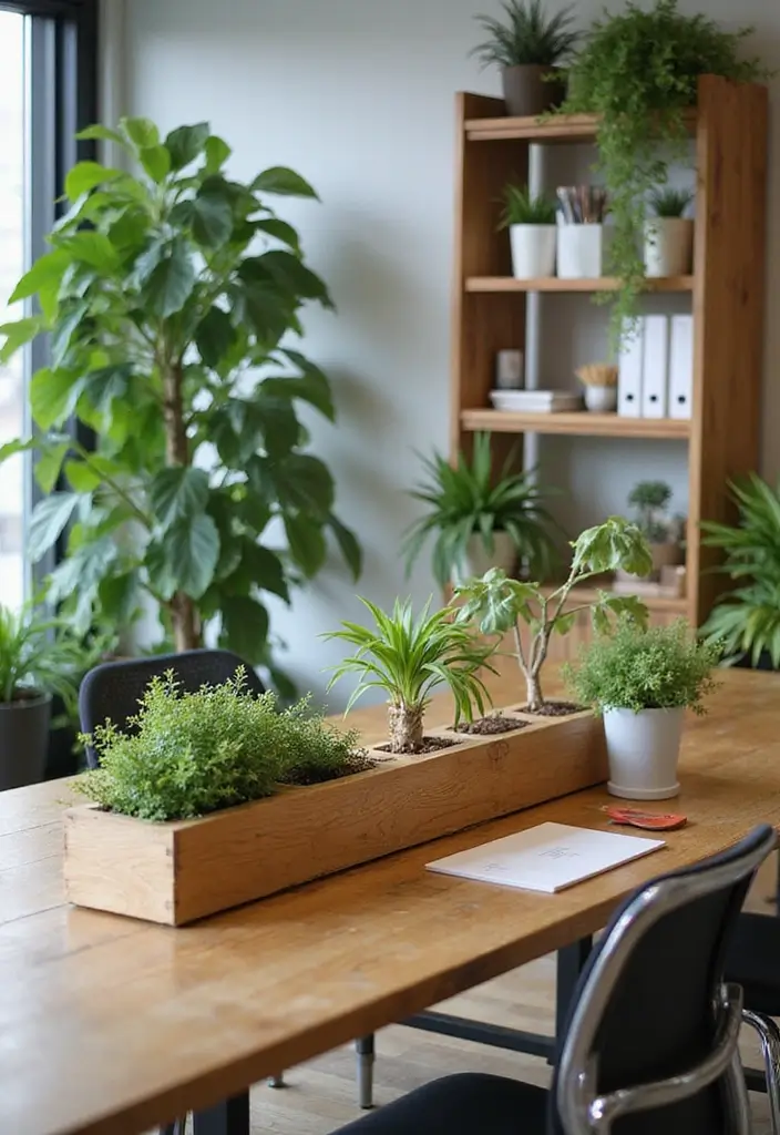 49+ Escritorio Home Office Ideas for Productive Workspaces - 31. Desk with Built-in Planters