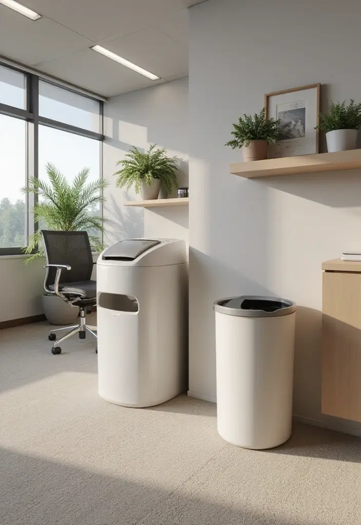 49+ Escritorio Home Office Ideas for Productive Workspaces - 38. Stylish Trash Bins