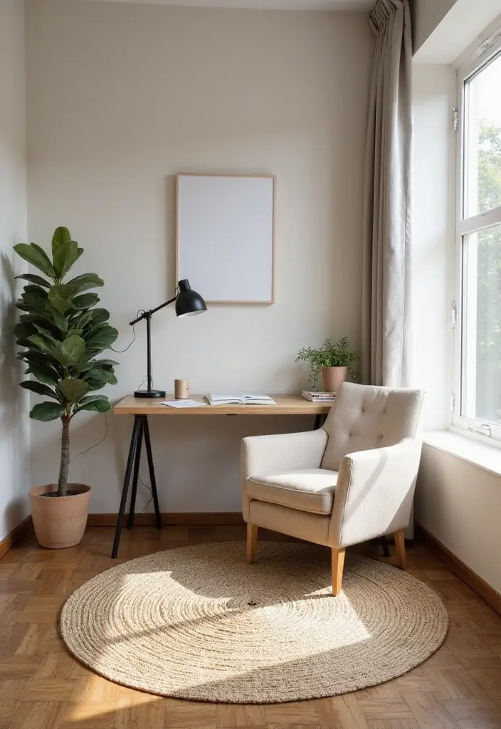 49+ Escritorio Home Office Ideas for Productive Workspaces - 4. Natural Fiber Rugs