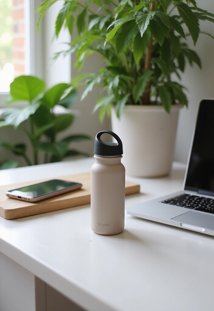 49+ Escritorio Home Office Ideas for Productive Workspaces - 41. Reusable Water Bottles