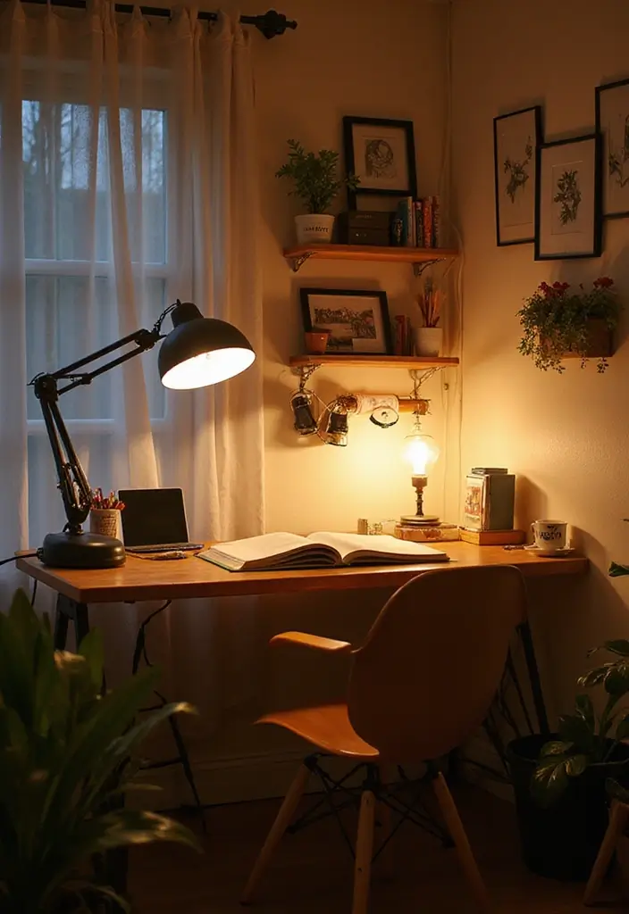50+ Home Office Decor Ideas for a Stylish Workspace - 14. Unique Lighting Solutions