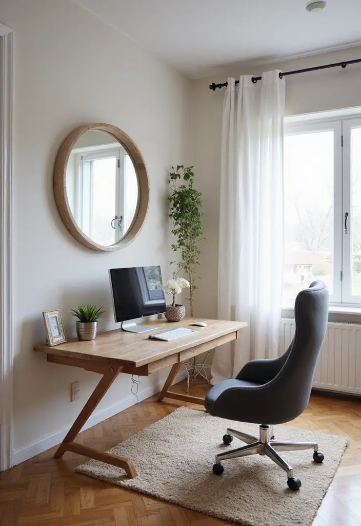50+ Home Office Decor Ideas for a Stylish Workspace - 34. Utilizing Mirrors for Space