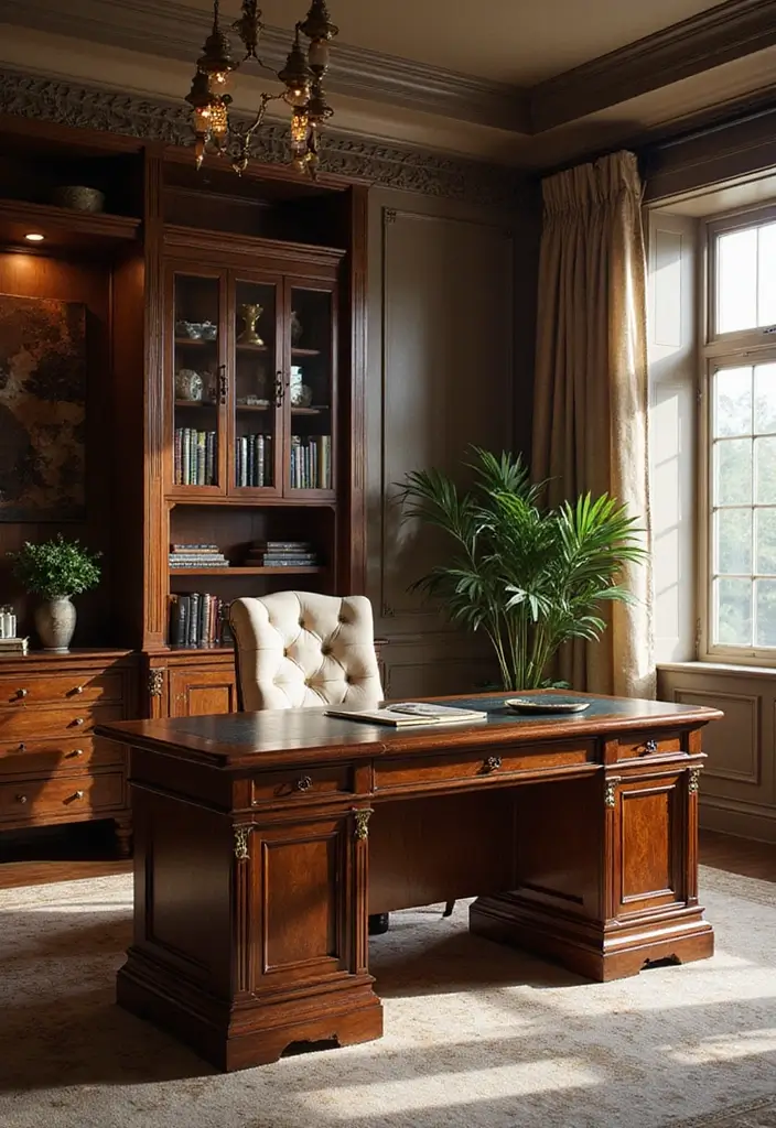 51+ Executive Desk Ideas for Your Home Office - 14. Elegant Executive Desk with Luxurious Features